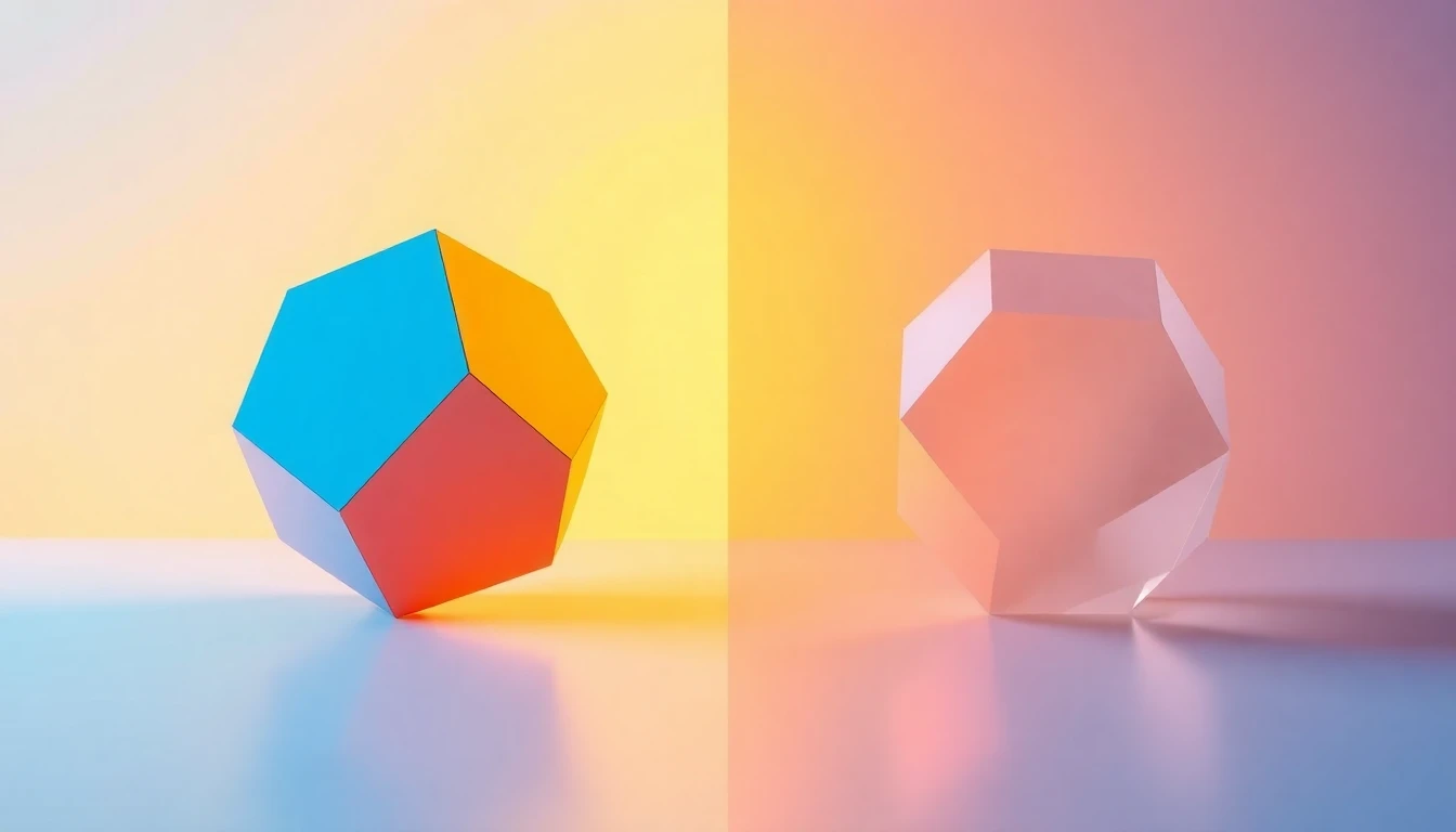 左右に分かれた2つの幾何学的オブジェクトが対比的に配置されている構図