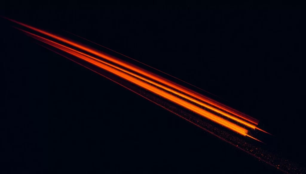 深い濃紺の夜空を背景に、五条の燃えるオレンジの彗星軌道が同じ方向に長く尾を引いて疾走する週次集約のメタファー